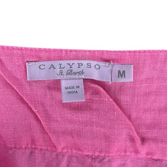 CALYPSO ST BARTH Vibrant Pink Linen Mini Shift Dress Women's Size Medium Preppy - Picture 7 of 8